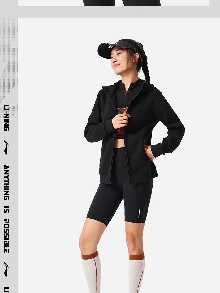 李宁/LI NING 女子加绒保暖开衫连帽卫衣休闲上衣外套运动服AWDU632