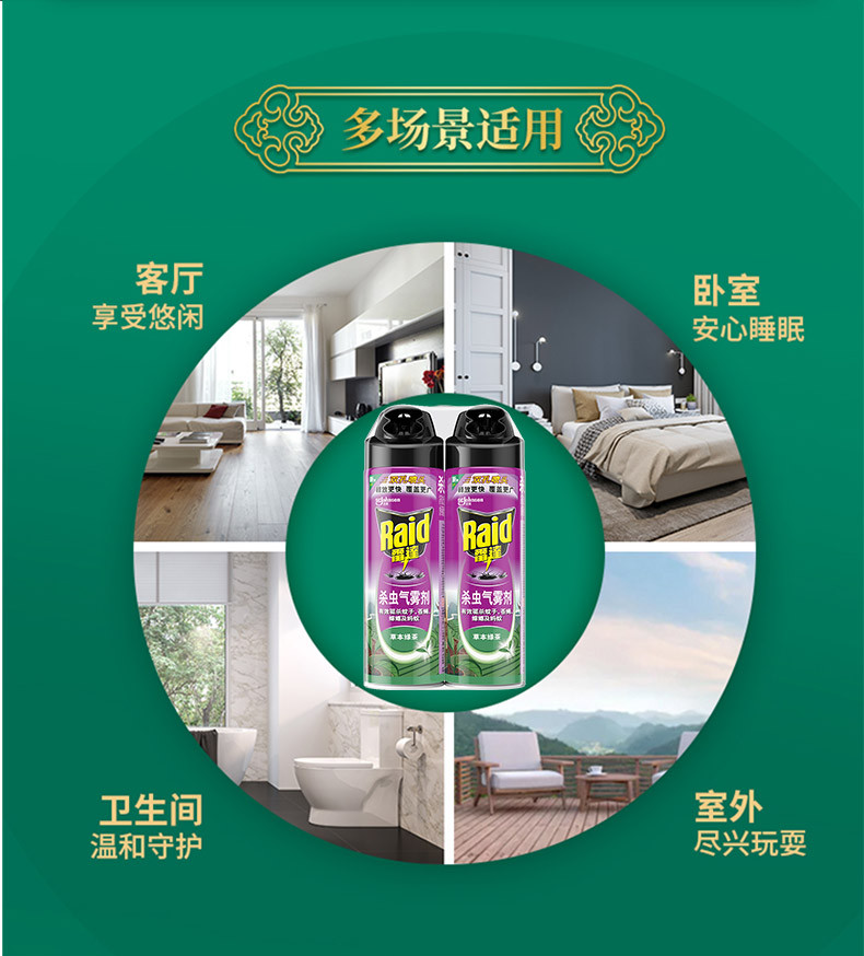 雷达杀虫气雾剂绿茶550ml*2瓶 家用室内喷雾驱灭蚊蝇蚂蚁药蟑螂药