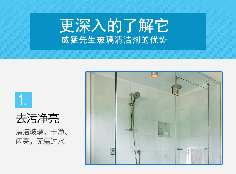 威猛先生玻璃清洁剂500g家用擦窗玻璃水淋浴房室去污去水垢清洗剂