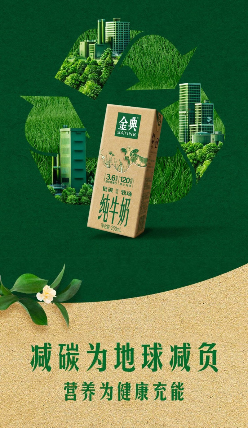 伊利 金典纯牛奶250ml*12盒/箱 低碳环保装 3.6g乳蛋白