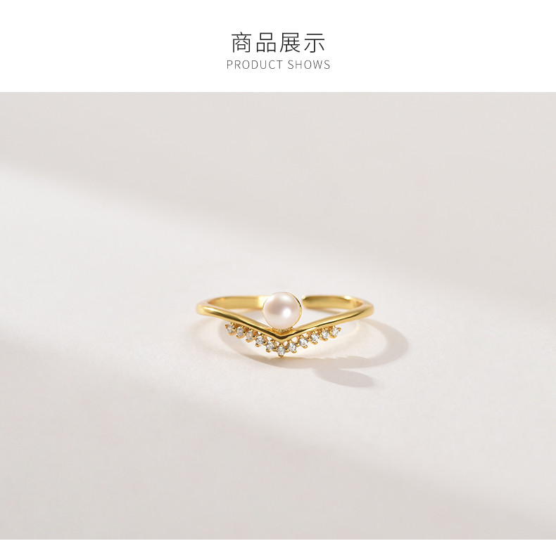 京润珍珠偶然 S925银淡水珍珠戒指4-5mm白色馒头形时尚