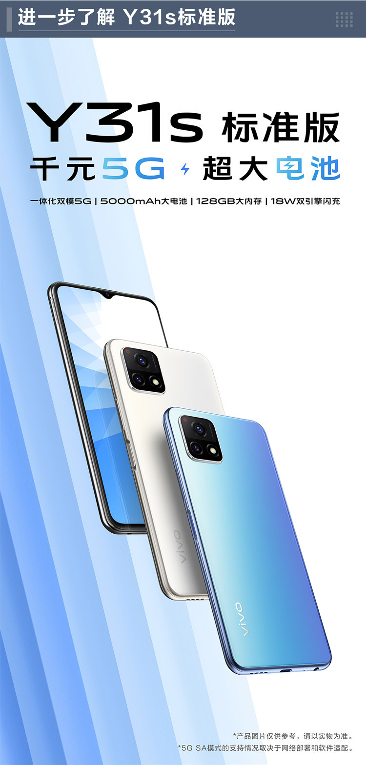 vivo Y31s标准版 5000mAh强续航 18W闪充 AI智慧影像 5G智能手机