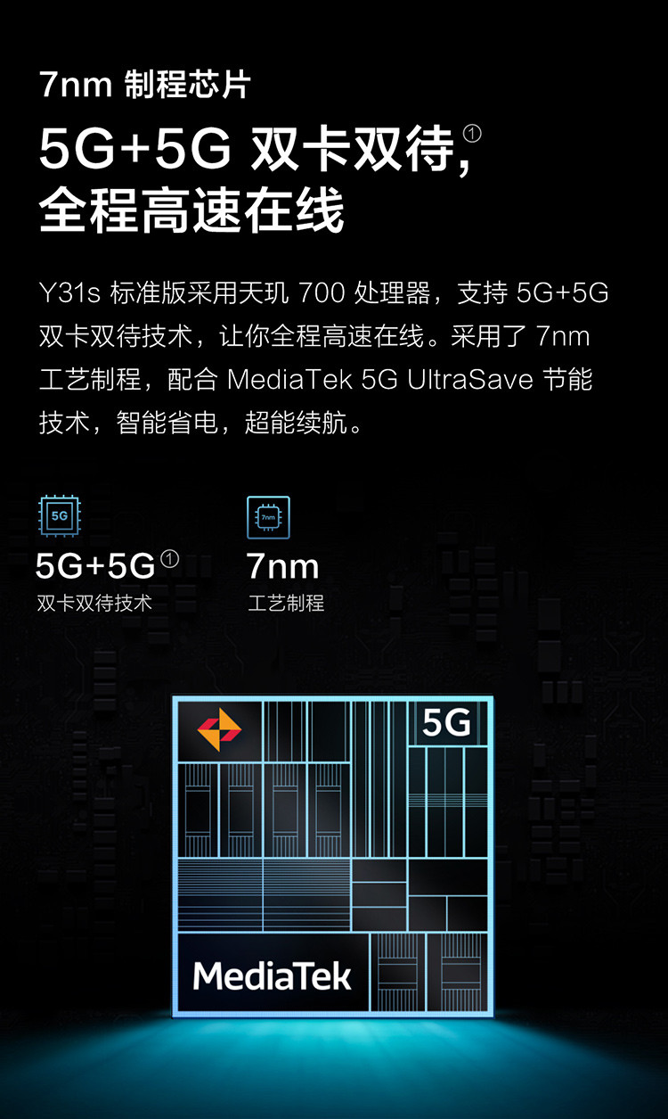 vivo Y31s标准版 5000mAh强续航 18W闪充 AI智慧影像 5G智能手机