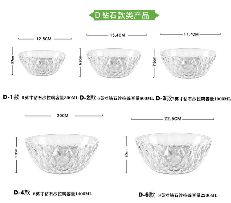 网红加厚吃饭小碗餐具透明玻璃水果甜品沙拉碗大号学生家用套餐碗【小度百货】