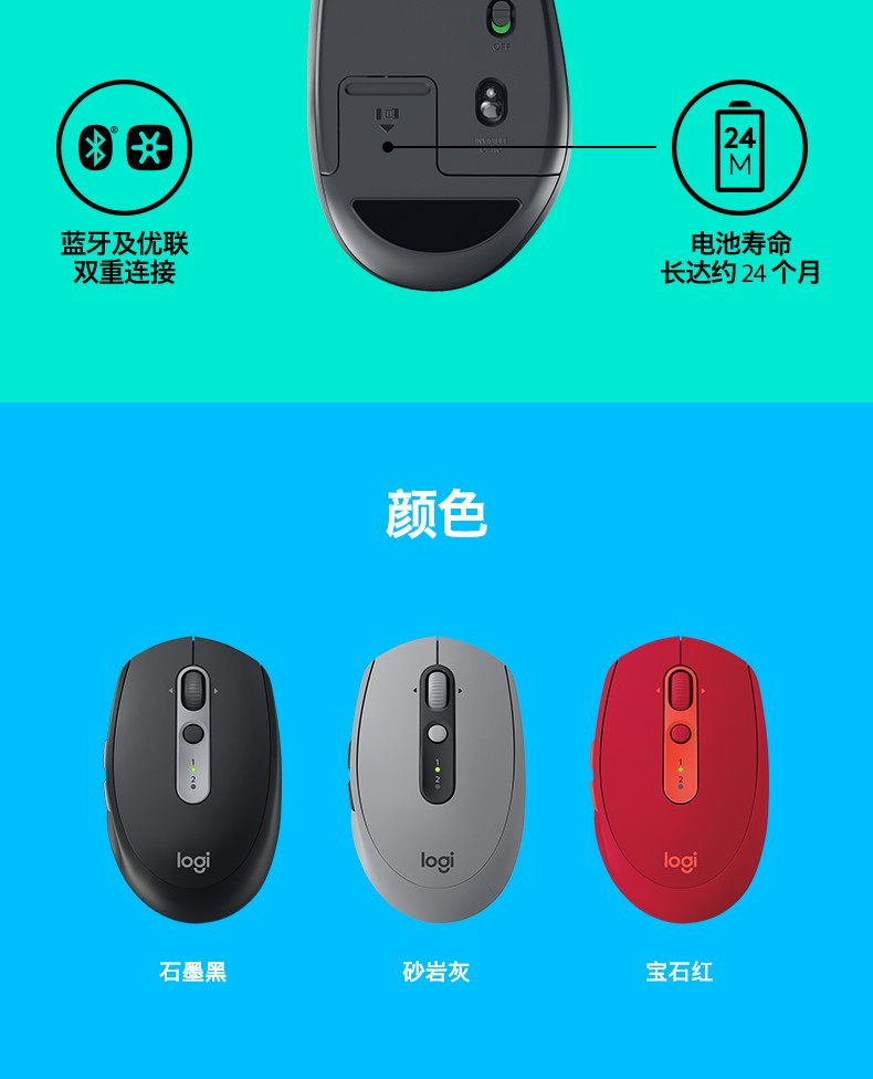 罗技/Logitech M590 鼠标 无线蓝牙鼠标 办公鼠标 静音鼠标 对称鼠标 优联