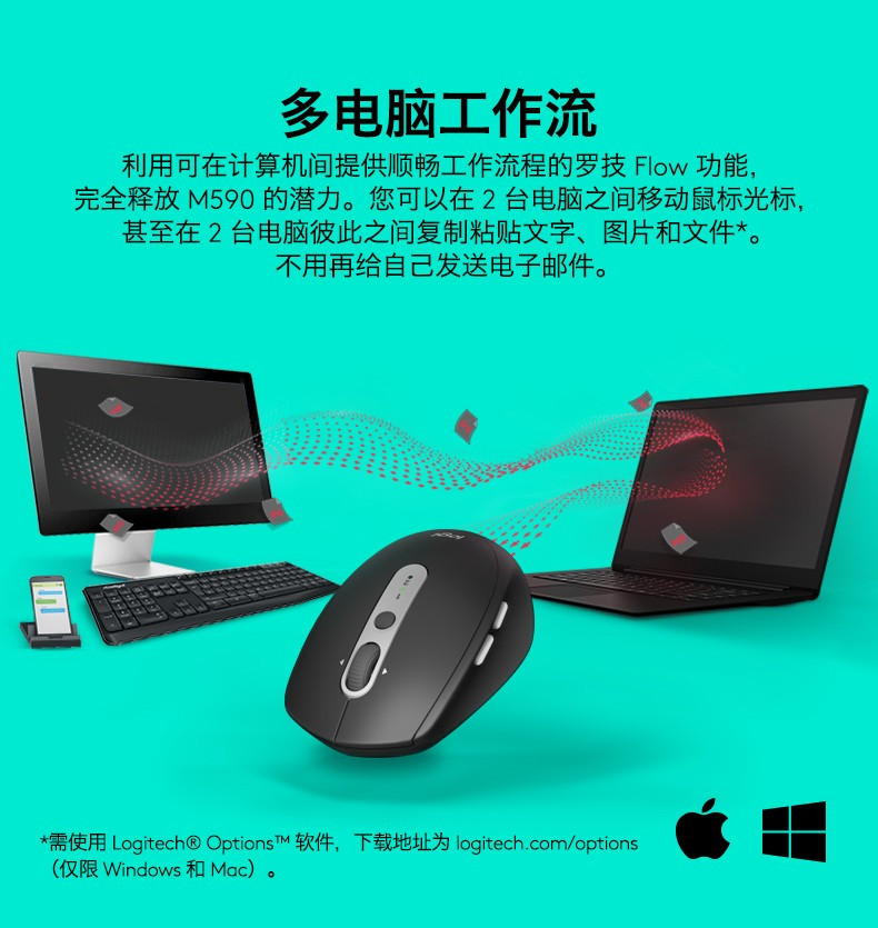 罗技/Logitech M590 鼠标 无线蓝牙鼠标 办公鼠标 静音鼠标 对称鼠标 优联