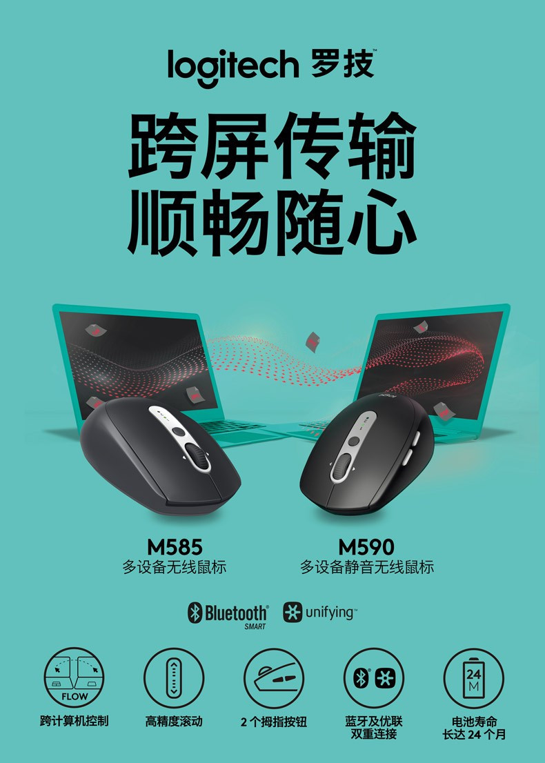 罗技/Logitech M590 鼠标 无线蓝牙鼠标 办公鼠标 静音鼠标 对称鼠标 优联