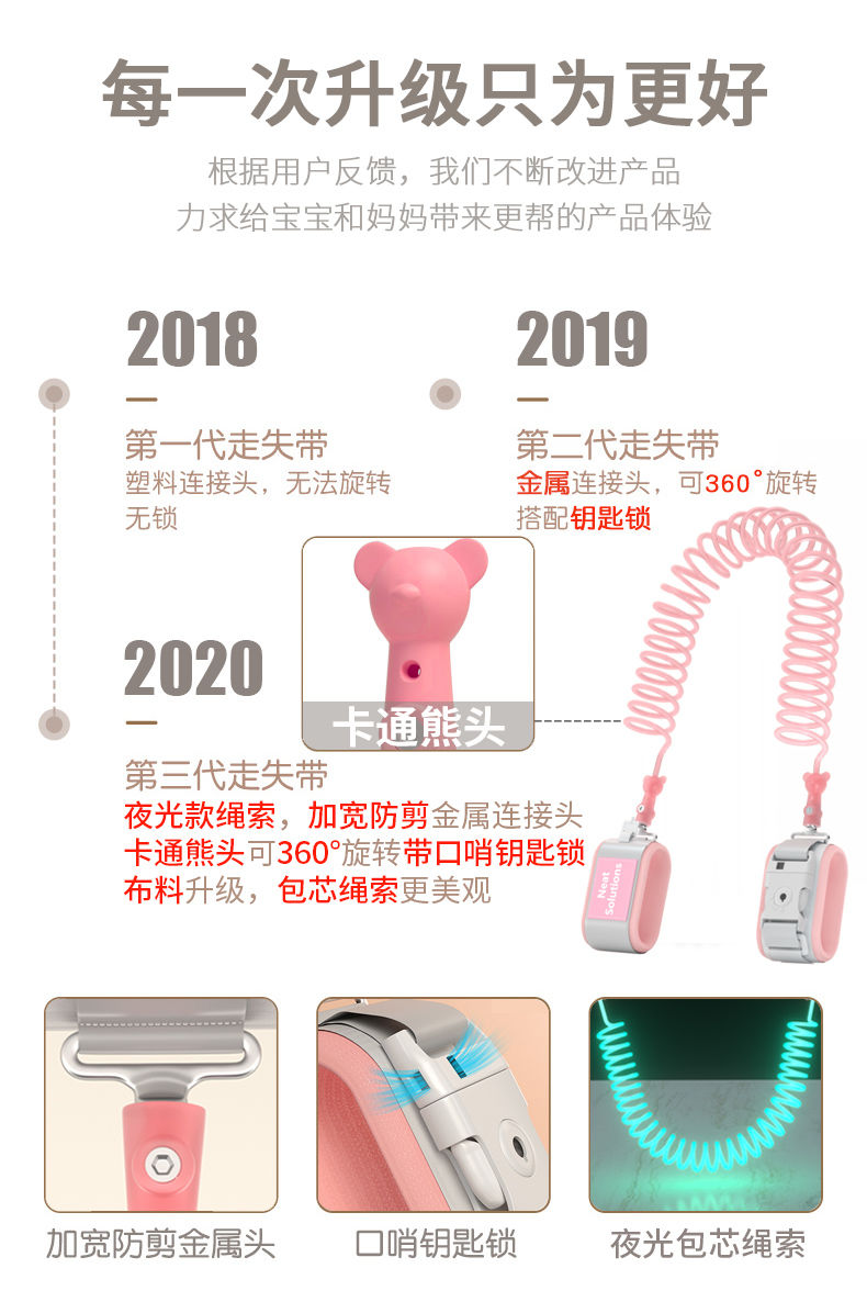 防丢儿童安全绳防走失带牵引绳宝宝溜娃神器防丢绳防走丢情侣手环