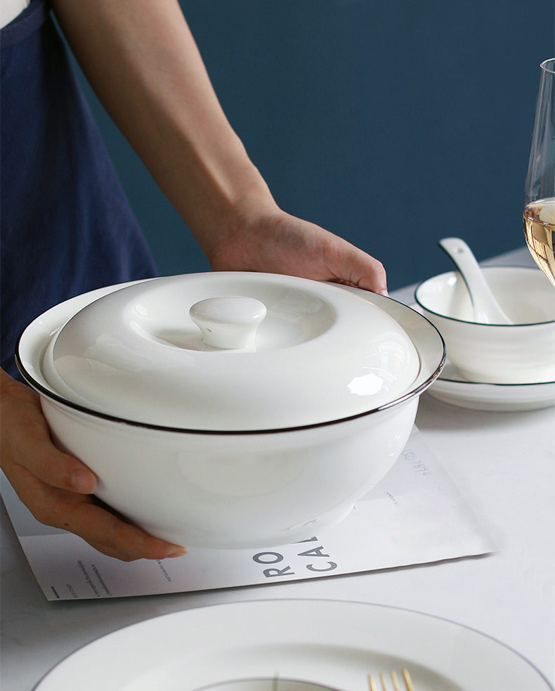 碗碟套装黑线简约北欧餐具盘子家用吃饭碗菜碟 陶瓷餐具