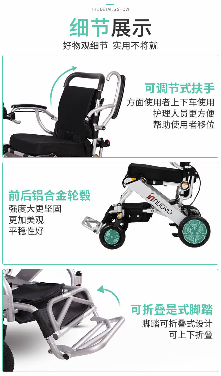 英洛华电动轮椅车智能全自动残疾人老年代步折叠轻便锂电可上飞机