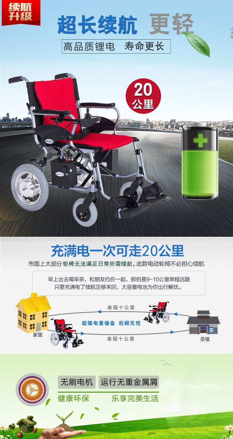 互邦电动轮椅 HBLD3-E20轻便锂电折叠旅行铝合金无刷电机代步车