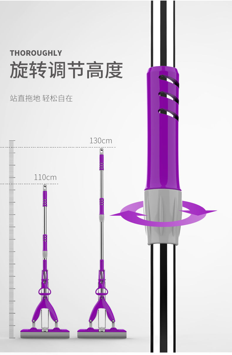 免手洗懒人拖把家用海绵吸水对折拖把可伸缩不锈钢杆挤水胶棉拖布