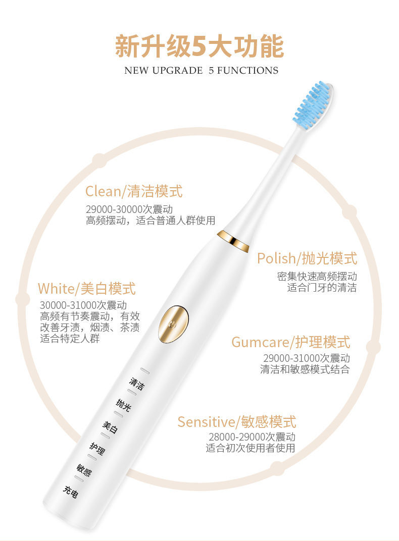 电动牙刷磁悬浮无线感应充电防水电动牙刷超声波成人软毛情侣牙刷