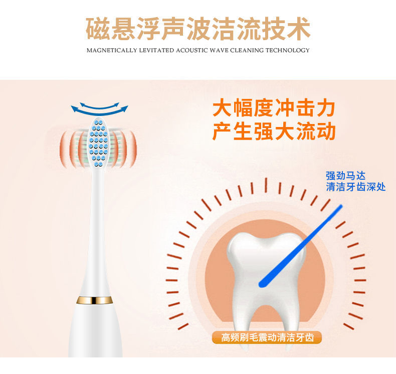 电动牙刷磁悬浮无线感应充电防水电动牙刷超声波成人软毛情侣牙刷