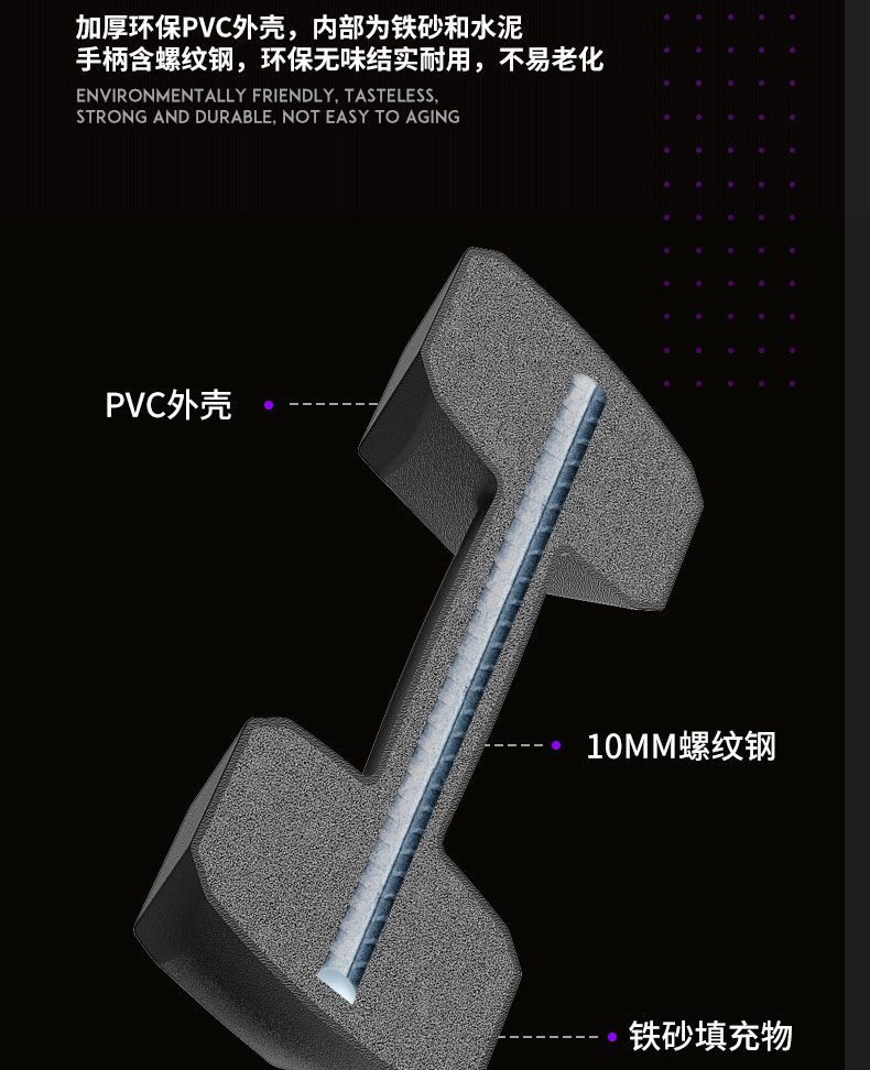 新款固定六角哑铃男女士健身5kg包胶手铃10公斤新手学生哑铃包邮