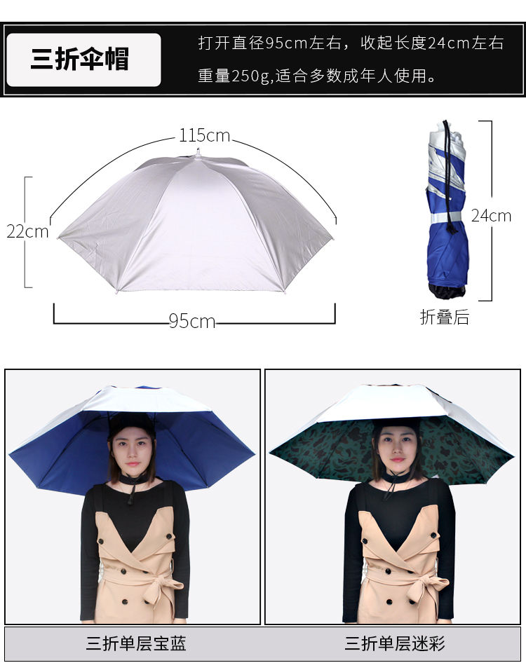遮雨遮阳神器防紫外线头戴伞帽子伞晴雨伞帽钓鱼头伞帽遮阳帽伞