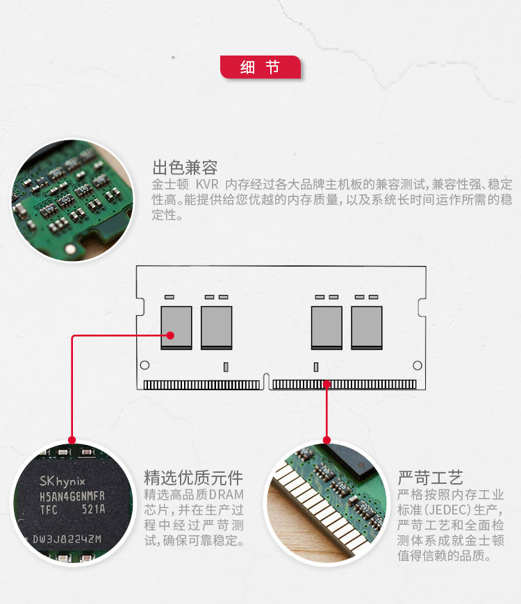 金士顿内存条DDR42400266632008G笔记本内存条兼容2133内存条