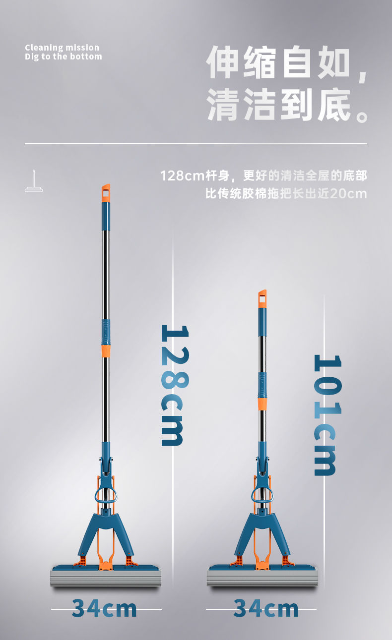 欧逸海绵拖把免手洗干湿两用对折式家用懒人拖把大号吸水胶棉拖把