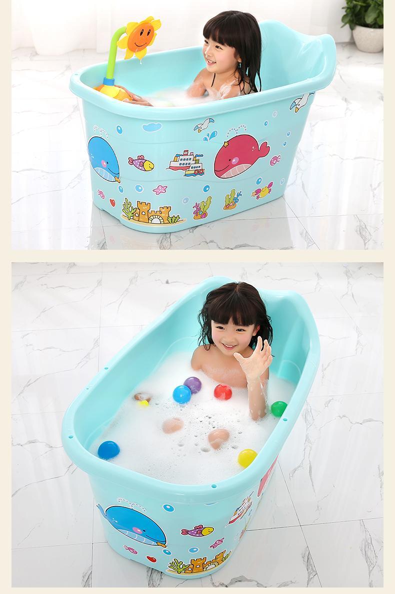 儿童洗澡桶宝宝新生用品洗澡盆小孩带盖泡澡桶超大号浴桶加厚可坐