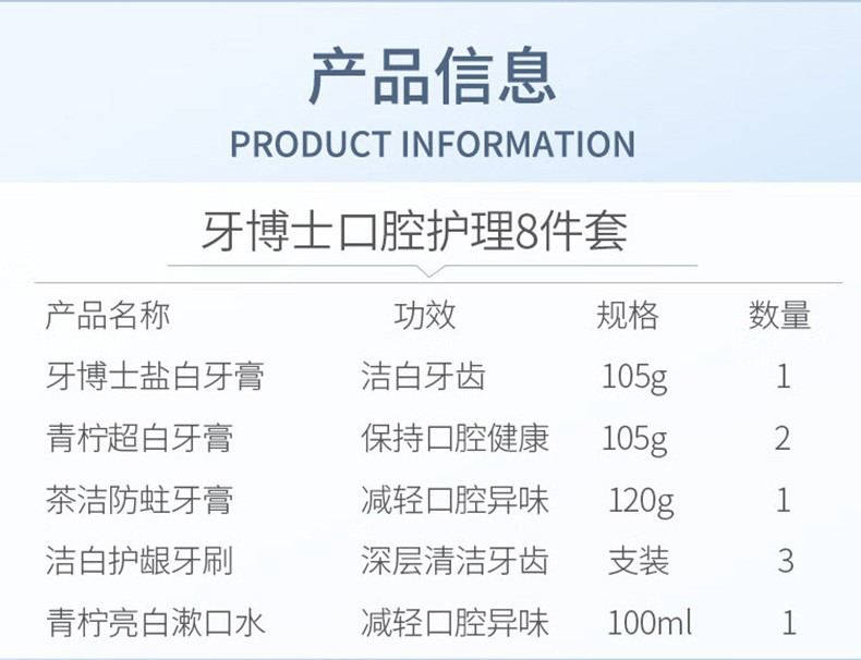 牙博士 家庭实惠套装牙膏*4+软毛牙刷*3+漱口水100ml