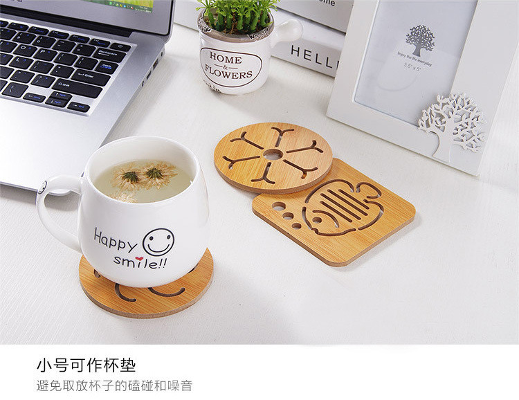 【拍一发六】木质卡通隔热垫餐桌垫防滑锅垫创意可爱垫子茶杯垫碗 宏海