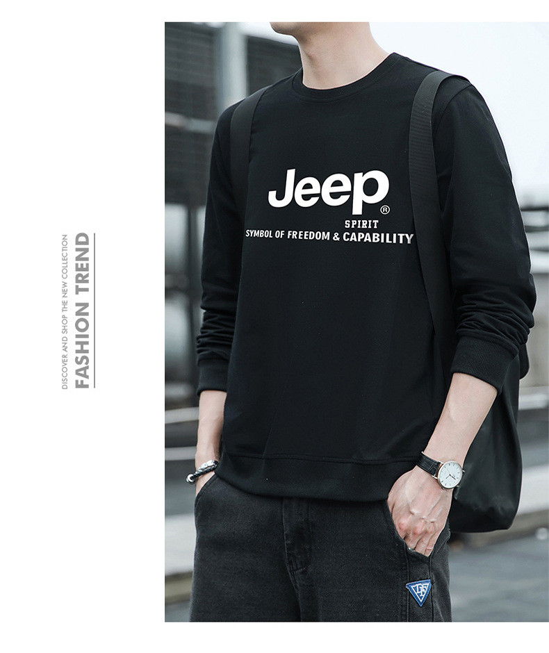 JEEP SPIRIT 圆领长袖T恤男秋冬季新款男卫衣加绒加厚上衣7607B