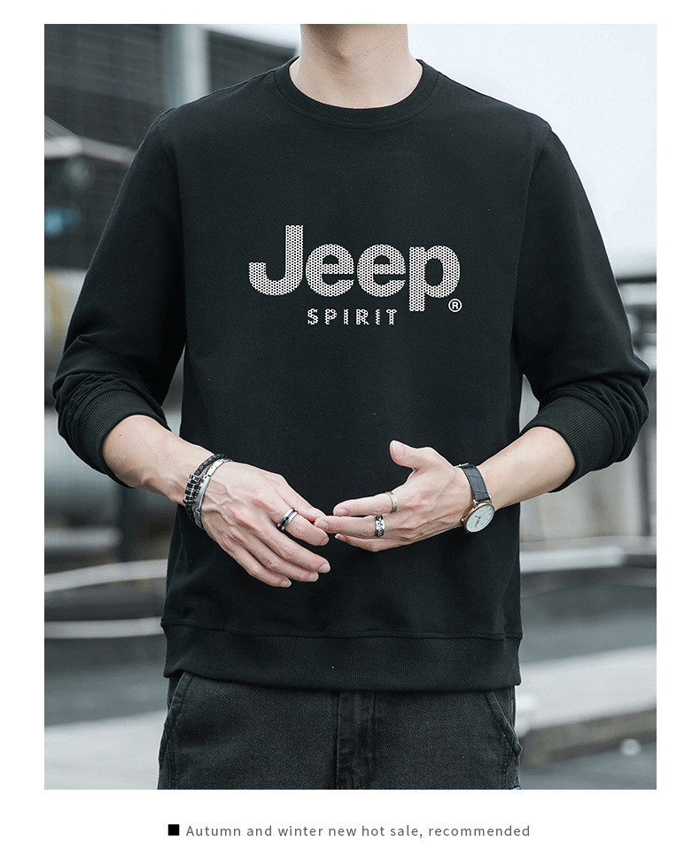 JEEP SPIRIT 卫衣男春秋季加绒男运动宽松圆领套头保暖上衣6563B