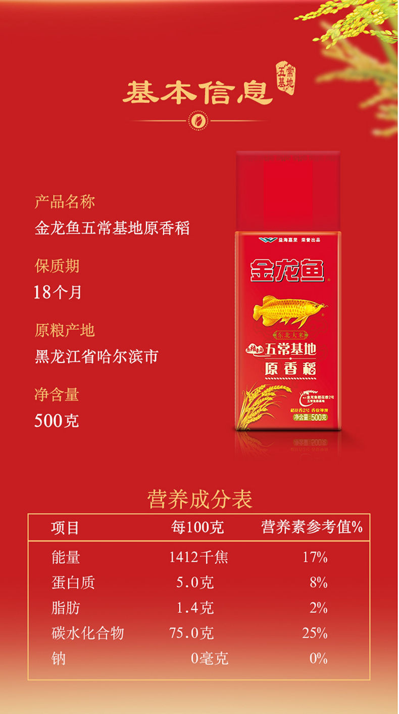 金龙鱼 东北大米稻花香大米原香稻500g/1斤小袋蒸饭煮粥五常基地产原粮东北大米