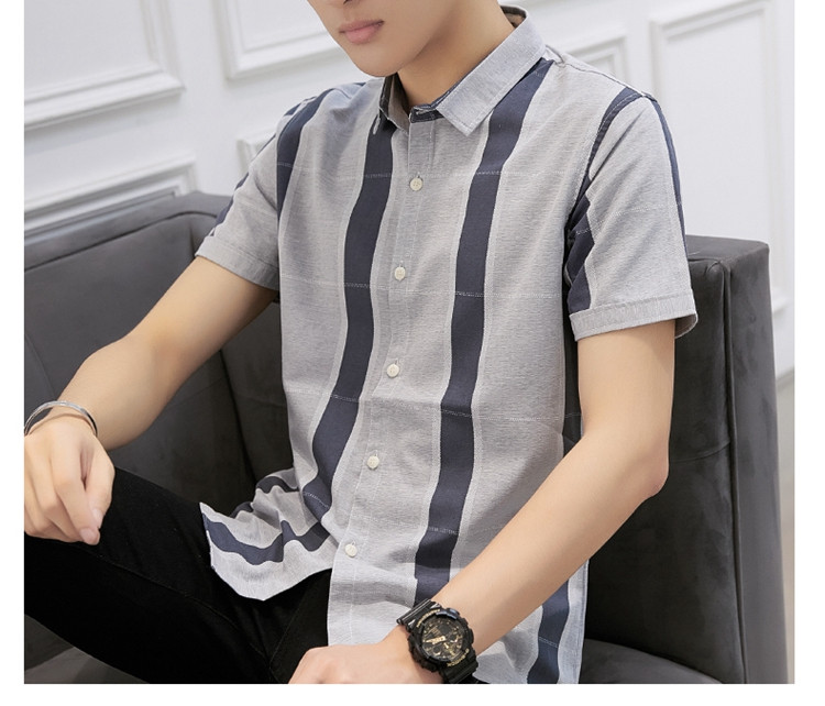 verhouse 青年男装衬衫夏季新款韩版时尚短袖衬衣修身休闲上衣
