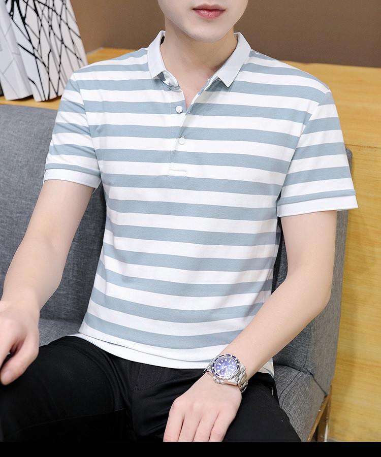 verhouse 短袖T恤男夏季新款休闲条纹polo衫时尚舒适透气翻领男装上衣