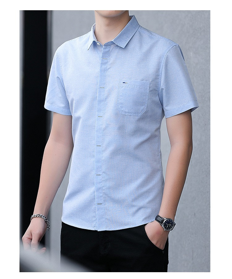 verhouse 韩版男士衬衫夏季新款时尚青年免烫衬衣修身百搭短袖上衣