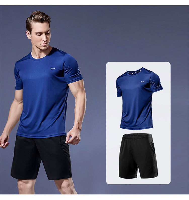verhouse 夏季新款男士健身速干训练服套装宽松大码跑步短袖两件套透气体育运动服