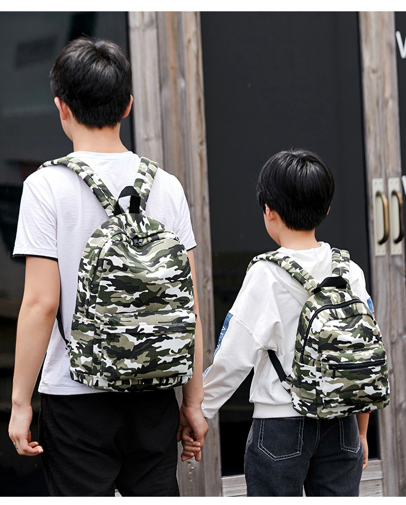 verhouse 迷彩帆布双肩包新款小学生男女童书包亲子款旅游背包