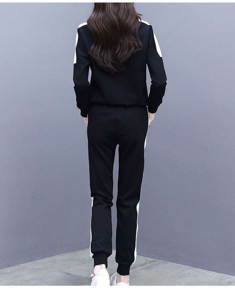 verhouse 休闲运动套装女秋季新款时尚黑白撞色长袖卫衣两件套