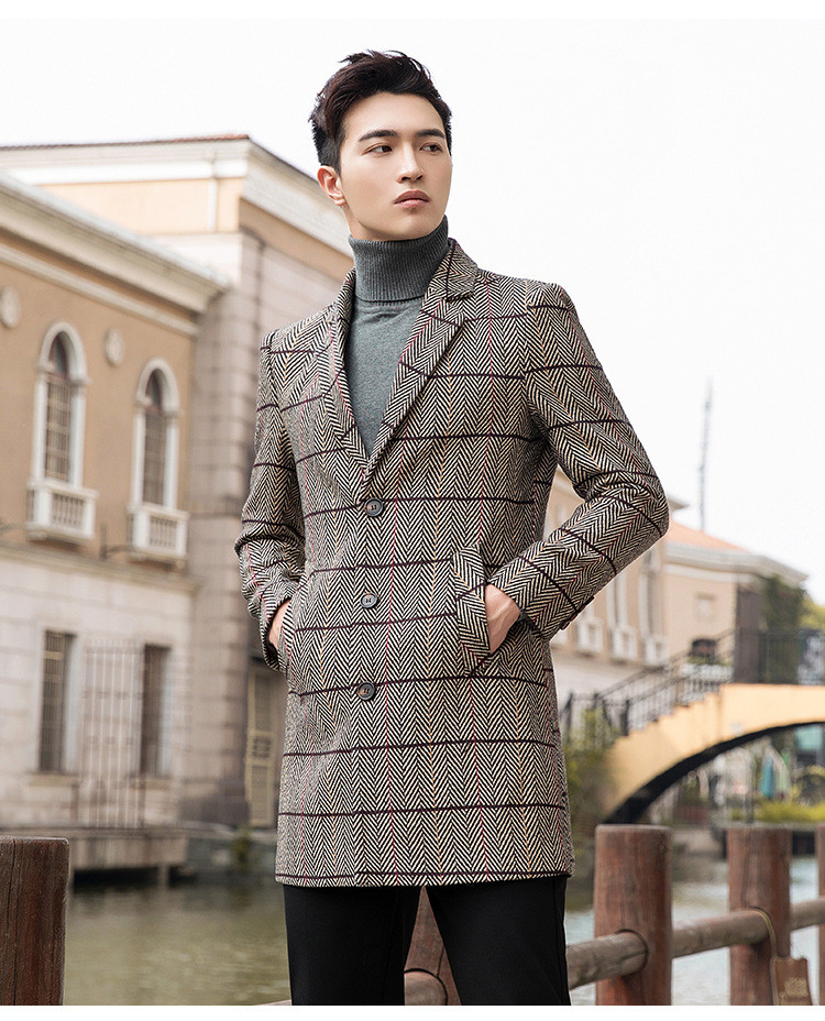 verhouse 冬季新款韩版时尚单排扣呢子大衣休闲男式中长款毛呢外套