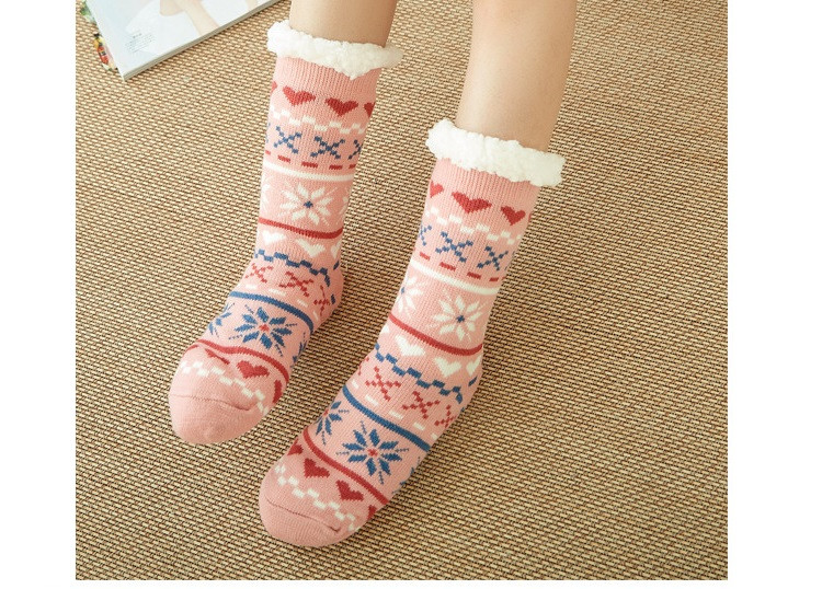 verhouse 女士地板袜冬季新款加绒加厚中筒袜时尚麻花毛圈雪地袜家居地毯袜