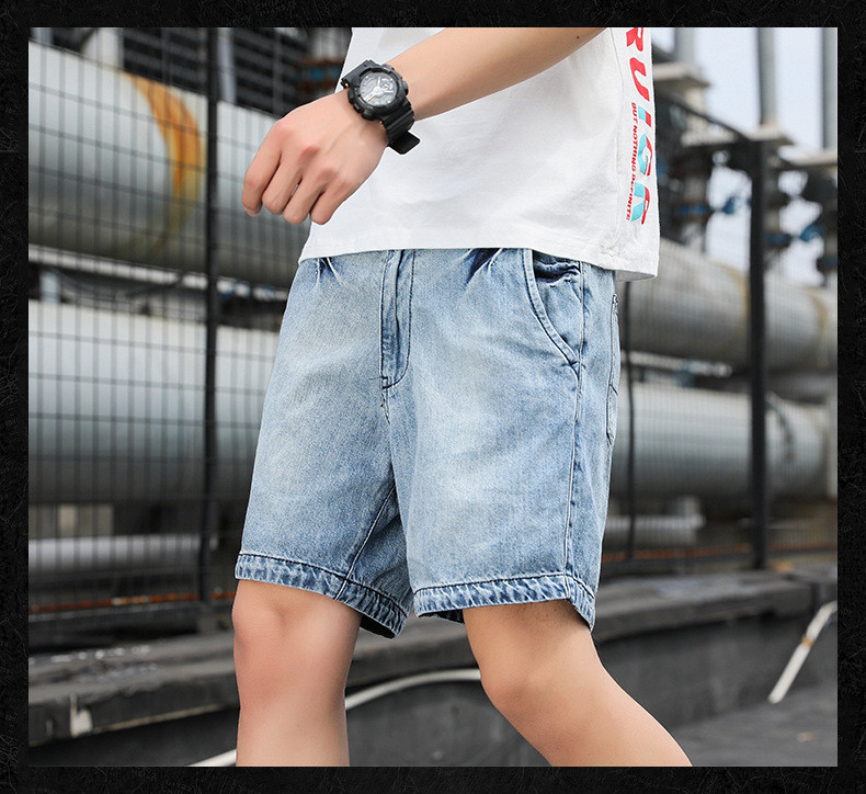 verhouse 男士夏季新款三分裤直筒做旧牛仔水洗工装短裤