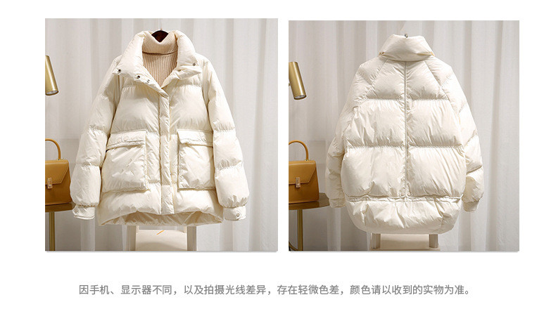 verhouse 女士新款羽绒服冬季短款纯色保暖白鸭绒外套