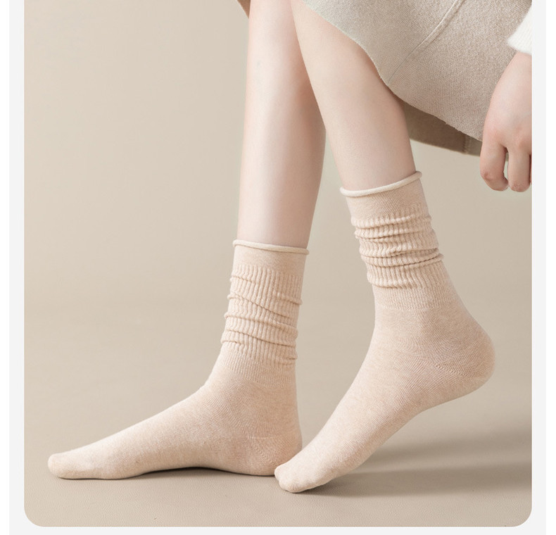  verhouse 女士新款长袜棉质舒适长筒堆堆袜弹力纯色长袜 弹力休闲 亲肤舒适