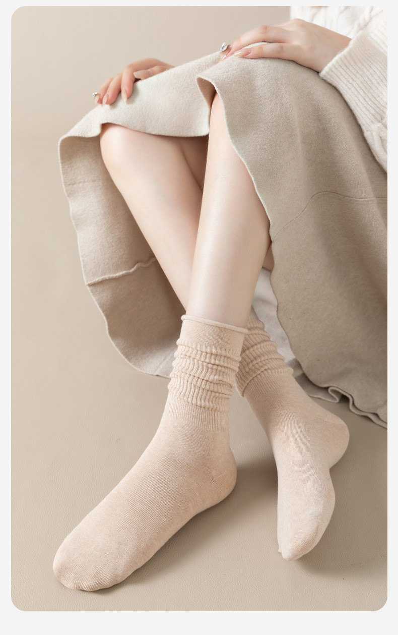  verhouse 女士新款长袜棉质舒适长筒堆堆袜弹力纯色长袜 弹力休闲 亲肤舒适