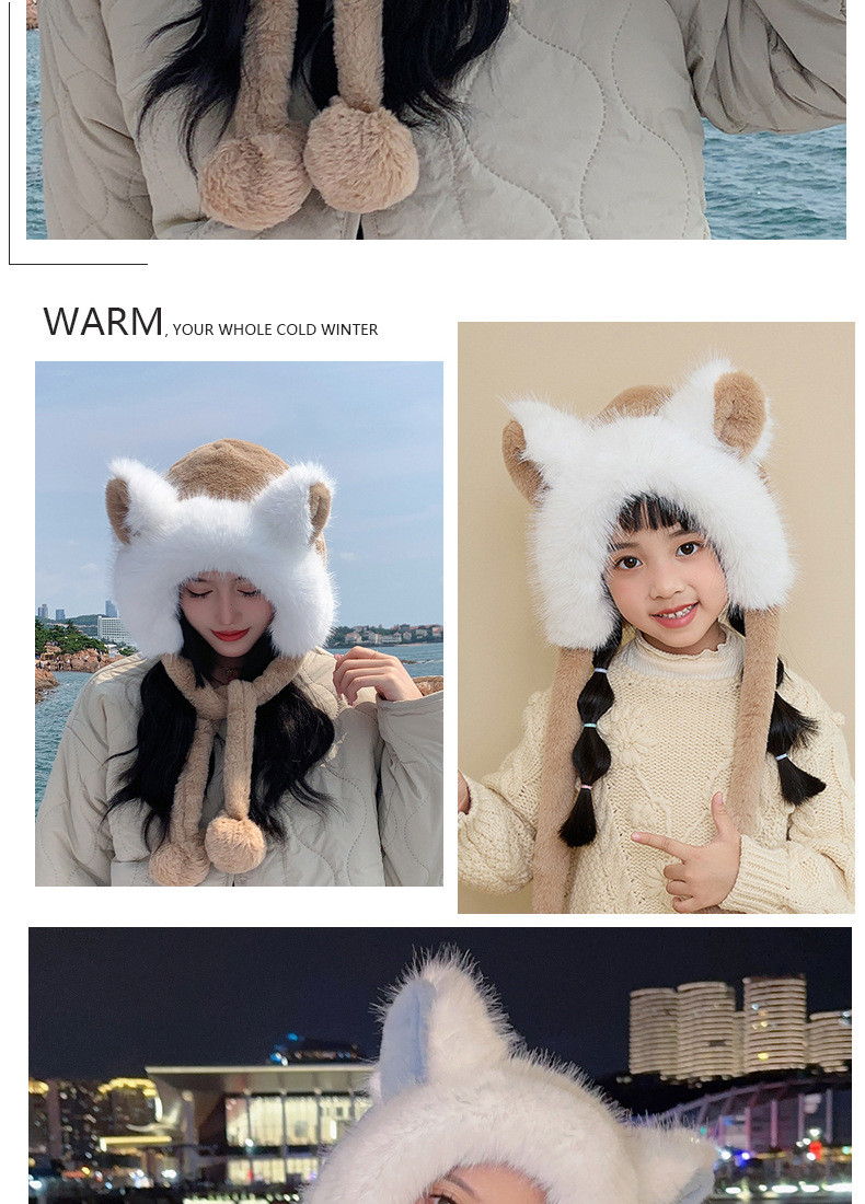  模范丈夫 儿童新款冬季保暖猫儿套头帽子御寒毛绒舒适亲肤帽子 亲肤舒适