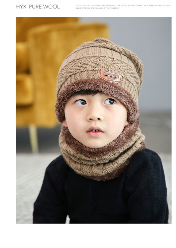  模范丈夫 儿童帽子冬季围脖毛线帽加厚保暖男女童针织帽子 亲肤舒适 加厚