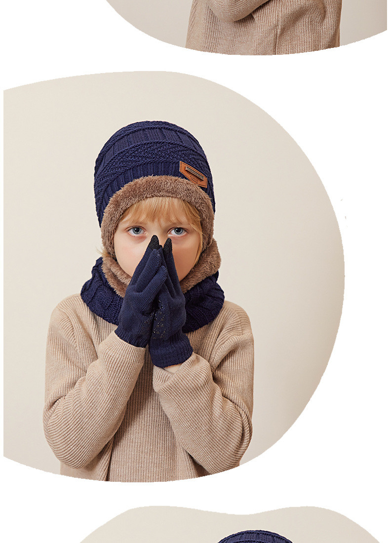  模范丈夫 儿童冬季三件套帽子围脖手套加绒保暖舒适户外御寒针织帽 加绒保暖