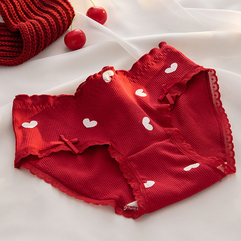  verhouse 6条装本命年女士红色内裤中腰舒适时尚亲肤蕾丝红三角底裤  亲肤