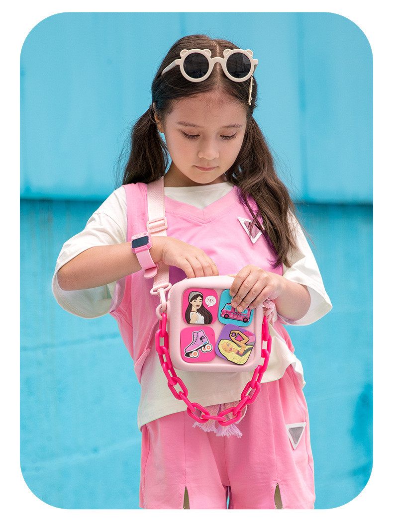  verhouse 时尚可爱斜挎包芭比娃娃创意扣花女童小方包 时尚百搭 创意新奇
