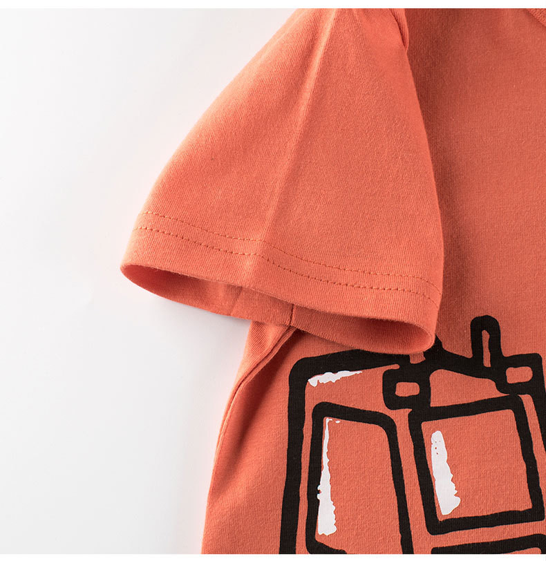  verhouse 短袖T恤儿童夏季卡通印花挖掘机休闲舒适上衣 休闲亲肤