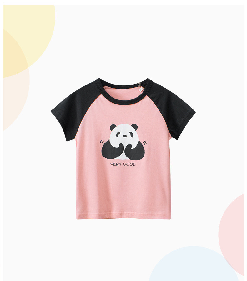 verhouse 儿童T恤短袖夏季卡通熊猫图案休闲拼色上衣 90cm 时尚百搭 休闲亲肤