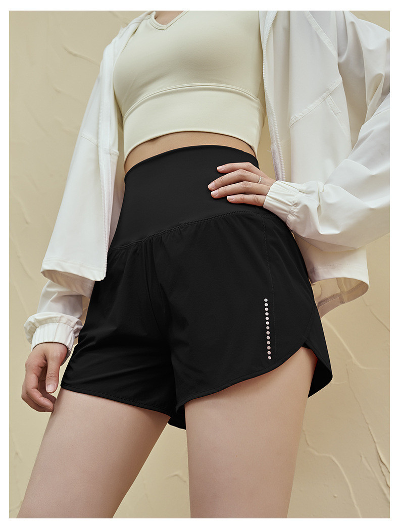  verhouse 女士运动短裤夏季高腰收腹薄款假两件瑜伽速干裤 反光 假两件
