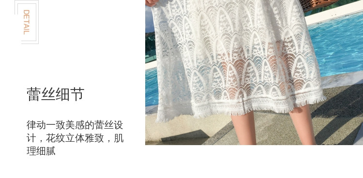  verhouse 夏季新款女士连衣裙镂空蕾丝白色气质沙滩连衣裙  透气 舒适
