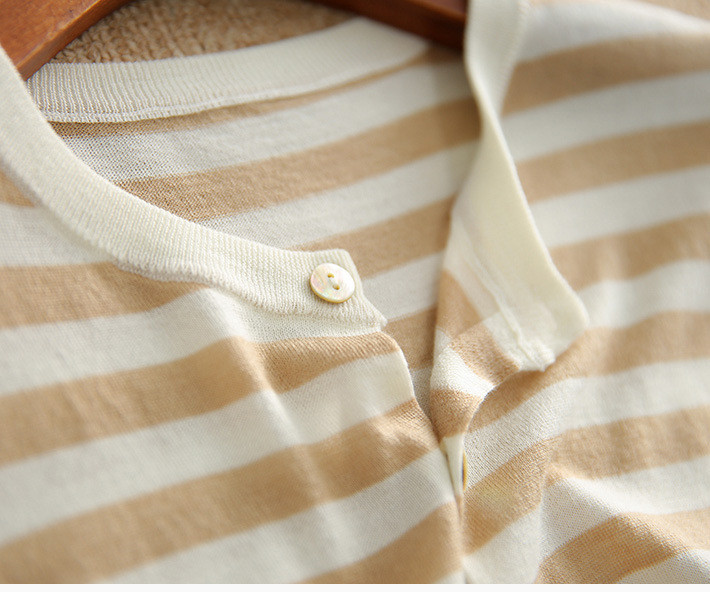 verhouse 夏季针织衫女撞色条纹薄款圆领休闲上衣 休闲舒适 气质优雅